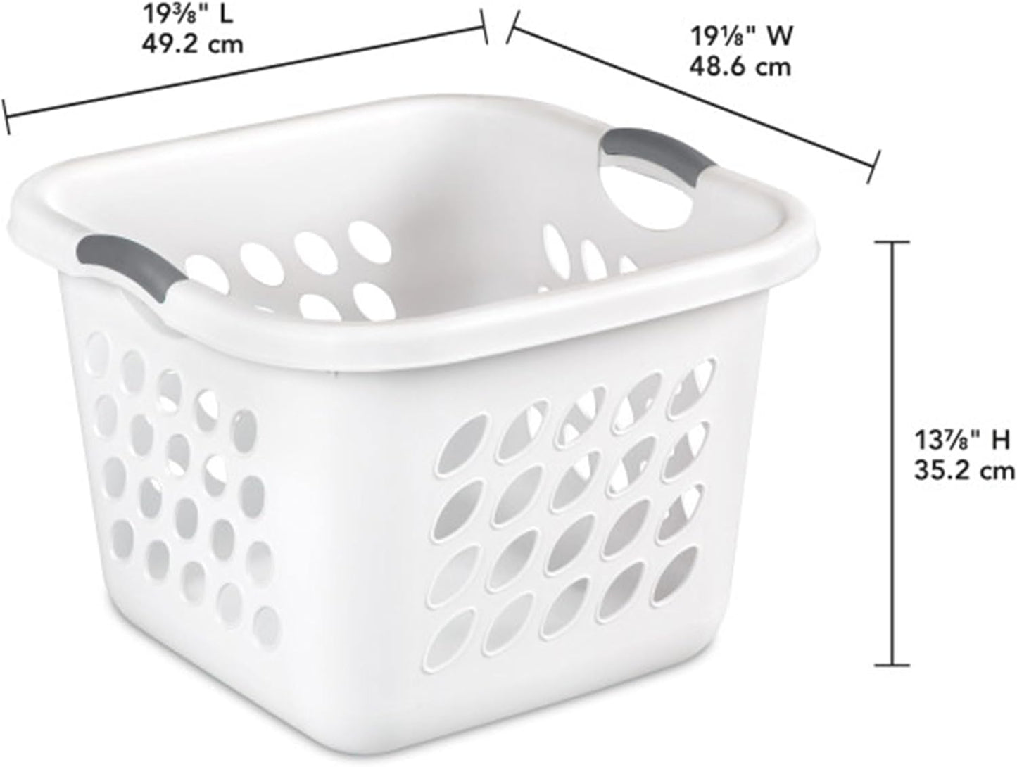 6-Pack Square Laundry Basket, Sturdy Plastic Clothes Hamper, 1.5 Bushel, White - Dirty Clothing Storage Organizer with Handles for Bedroom, Bathroom, and Closet