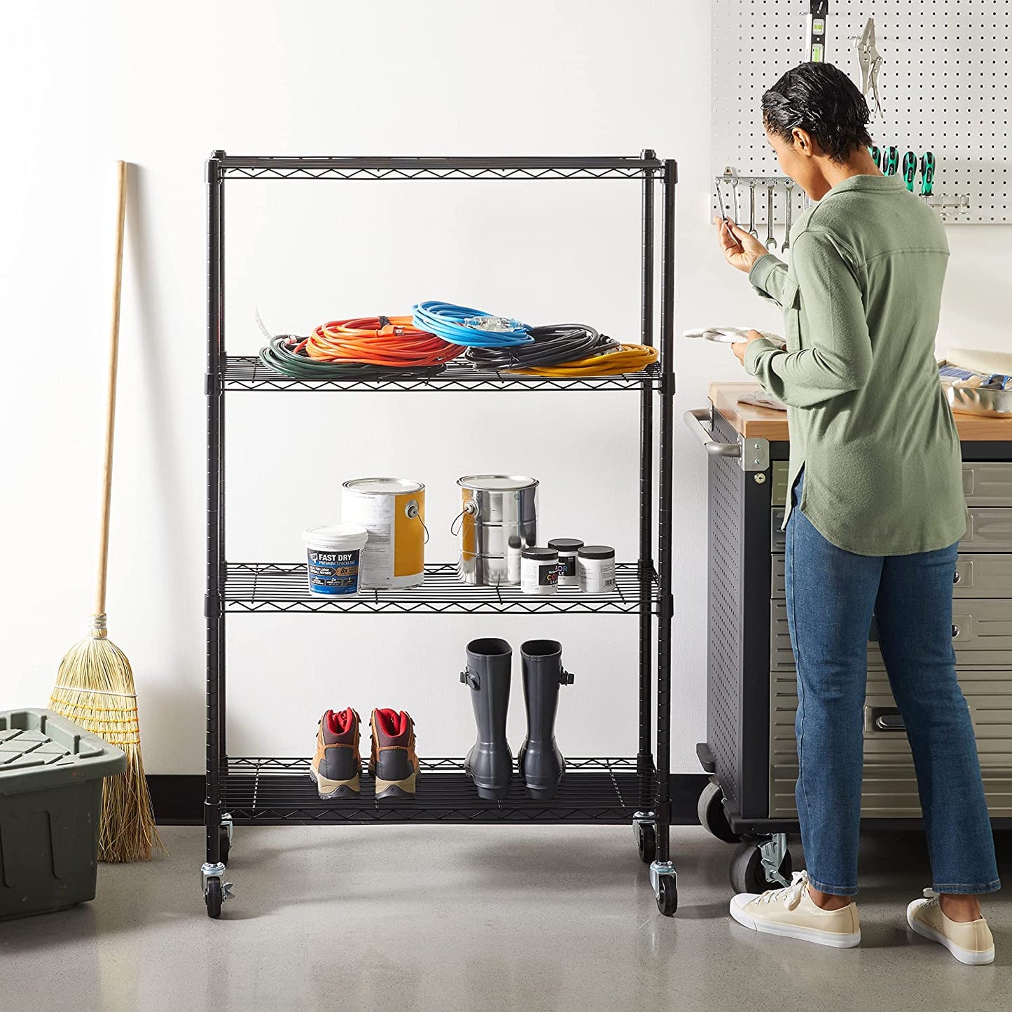 4-Shelf Adjustable Heavy Duty Steel Wire Rack Storage Shelving Organizer for Kitchen, Garage, 36" L X 14" W X 54" H, Black