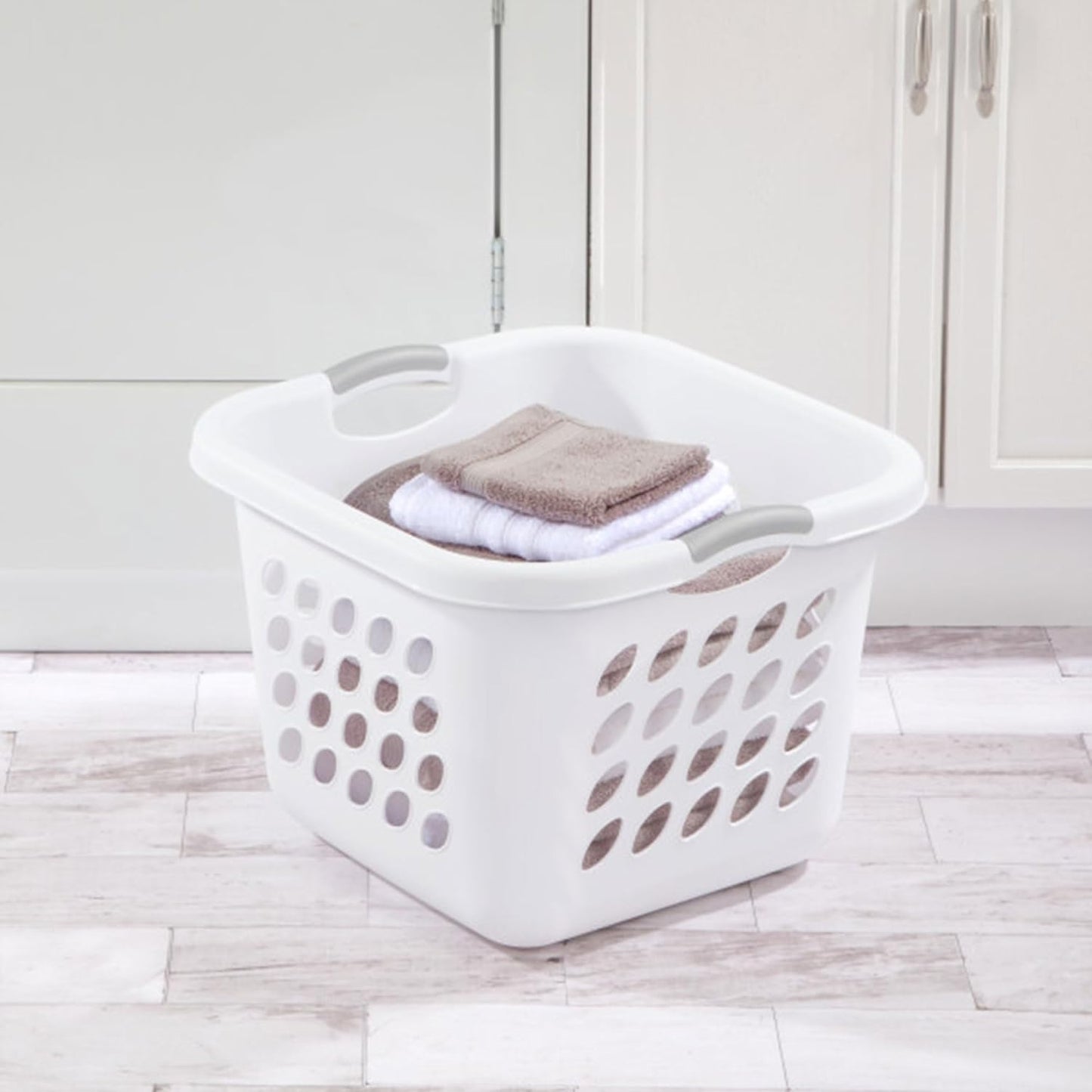 6-Pack Square Laundry Basket, Sturdy Plastic Clothes Hamper, 1.5 Bushel, White - Dirty Clothing Storage Organizer with Handles for Bedroom, Bathroom, and Closet