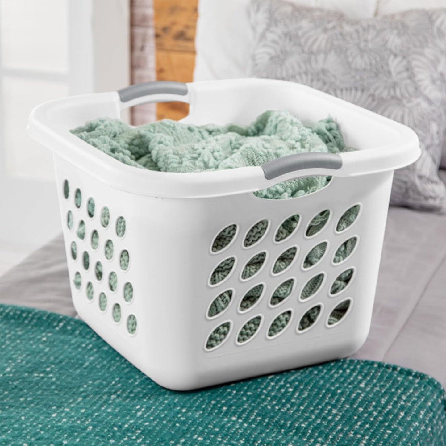 6-Pack Square Laundry Basket, Sturdy Plastic Clothes Hamper, 1.5 Bushel, White - Dirty Clothing Storage Organizer with Handles for Bedroom, Bathroom, and Closet