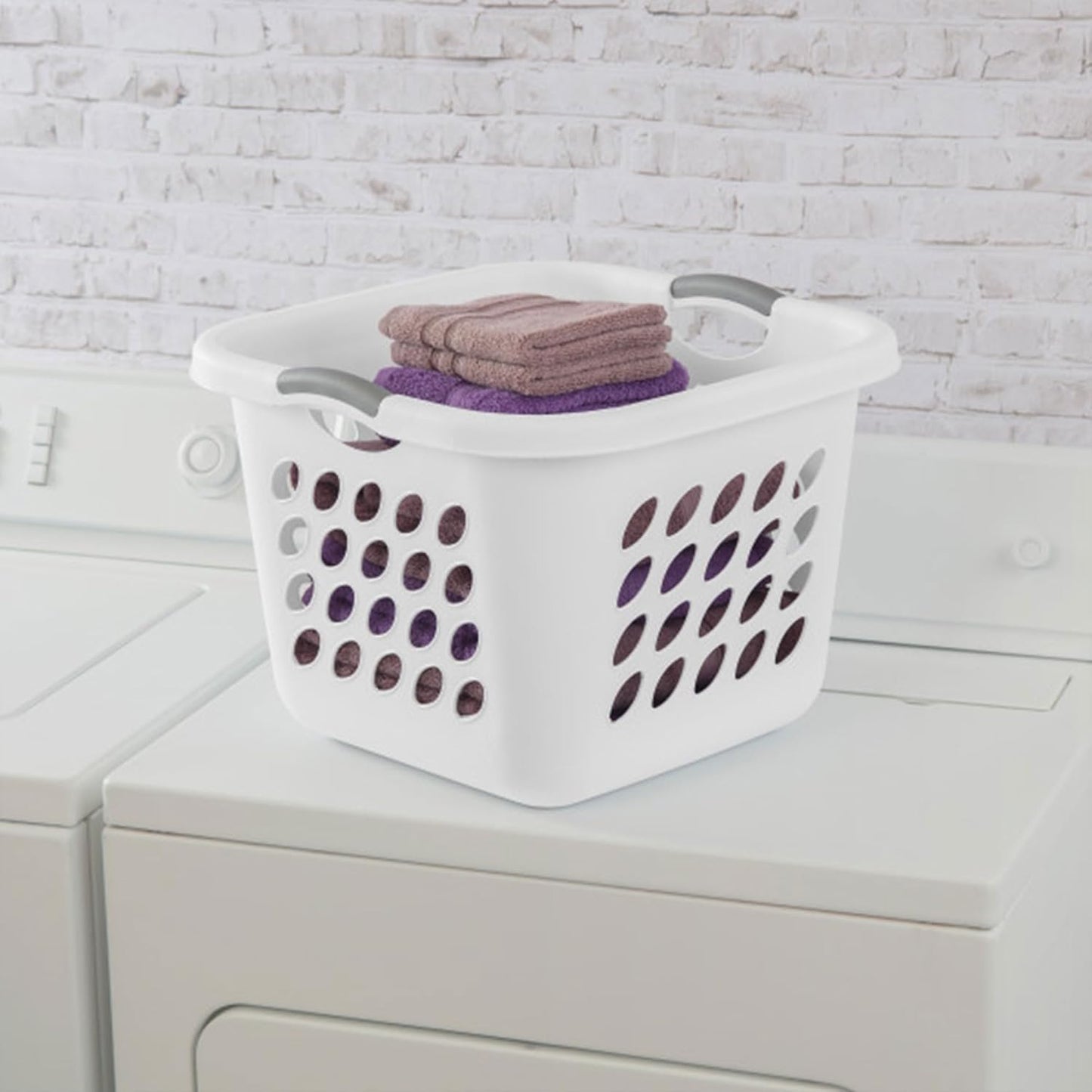 6-Pack Square Laundry Basket, Sturdy Plastic Clothes Hamper, 1.5 Bushel, White - Dirty Clothing Storage Organizer with Handles for Bedroom, Bathroom, and Closet