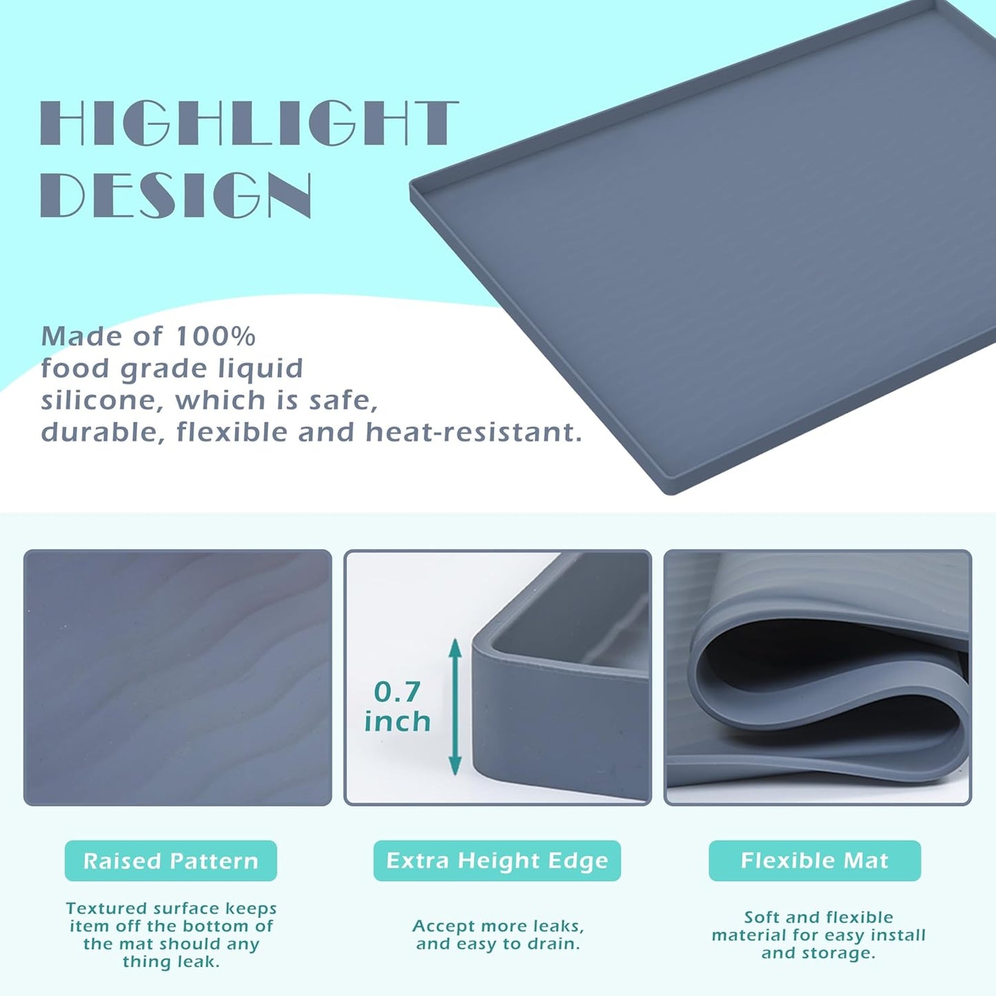 Waterproof Silicone under Sink Mat 31'' X 22'' Shelf Liner for Kitchen and Bathroom, Cabinet and Counter Protector, Storage & Organizers, Litter Mat (Dark Grey)