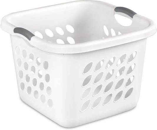 6-Pack Square Laundry Basket, Sturdy Plastic Clothes Hamper, 1.5 Bushel, White - Dirty Clothing Storage Organizer with Handles for Bedroom, Bathroom, and Closet