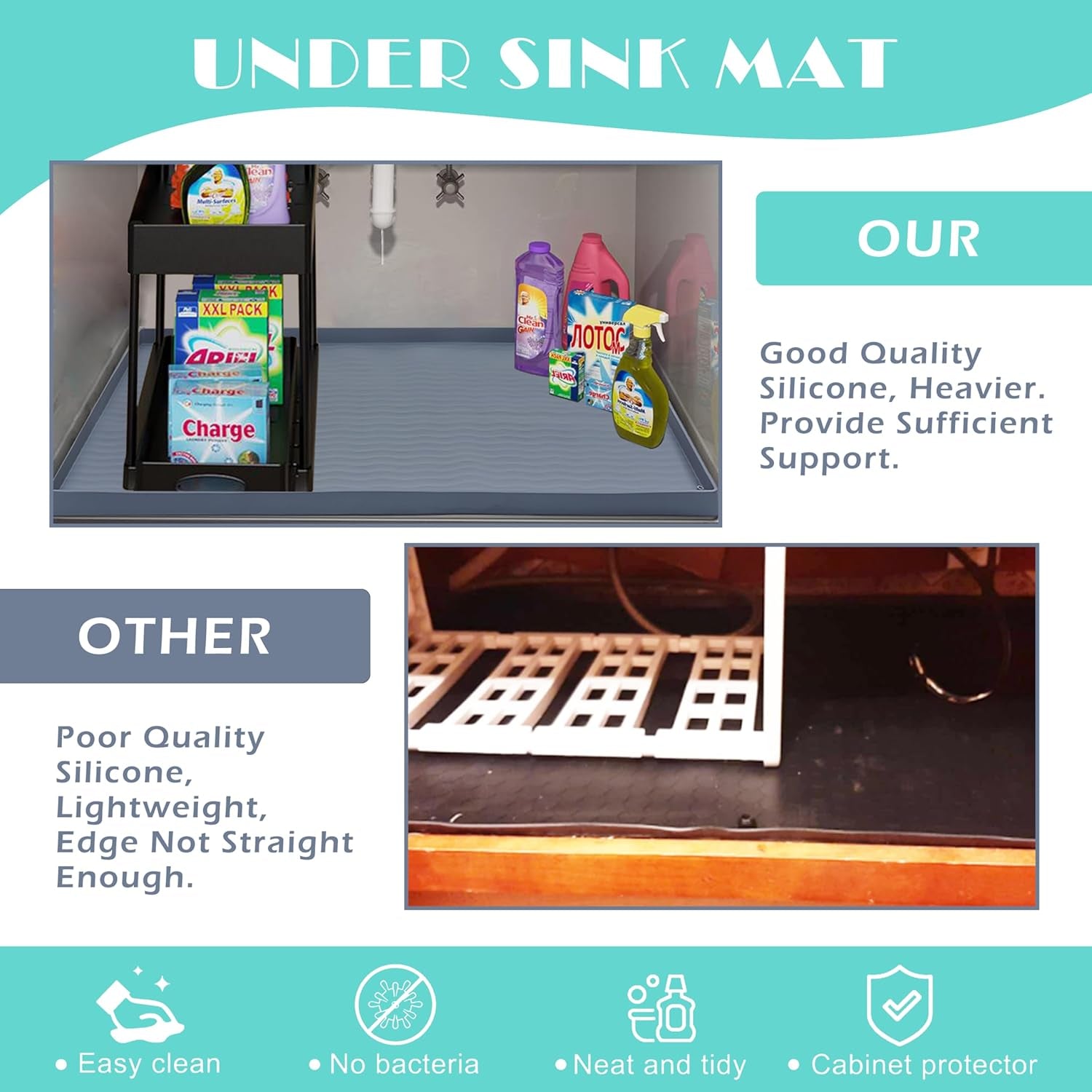 Waterproof Silicone under Sink Mat 31'' X 22'' Shelf Liner for Kitchen and Bathroom, Cabinet and Counter Protector, Storage & Organizers, Litter Mat (Dark Grey)
