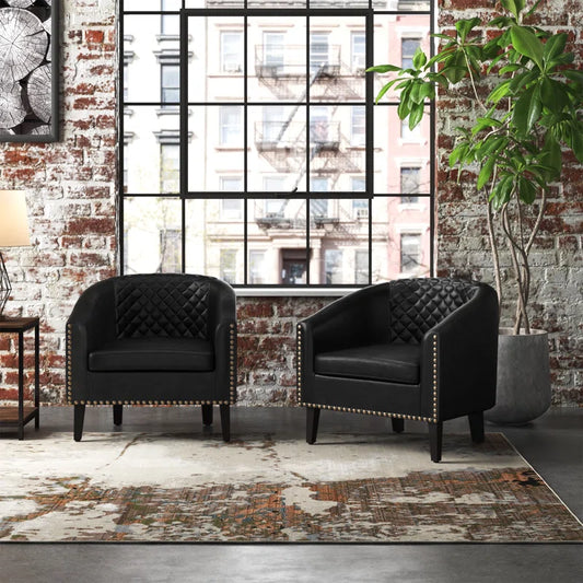 Boney 2- Piece 29" Wide Tufted Faux Leather Barrel Club Chair